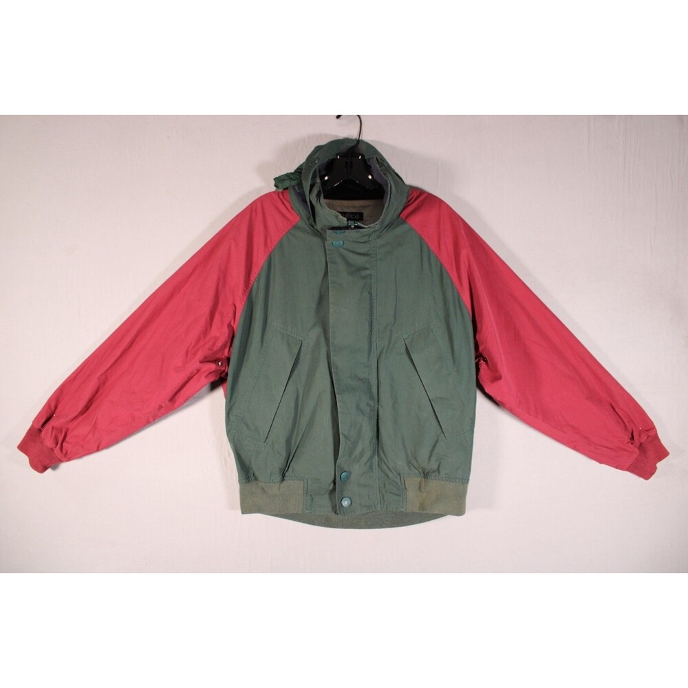 Vintage Nautica Men's S/P Colorblock Green Red Hooded Sailing Bomber Jacket